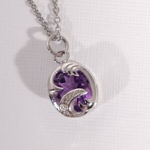 Amethyst 3 Carats Pendant Necklace Stainless Steel Chain